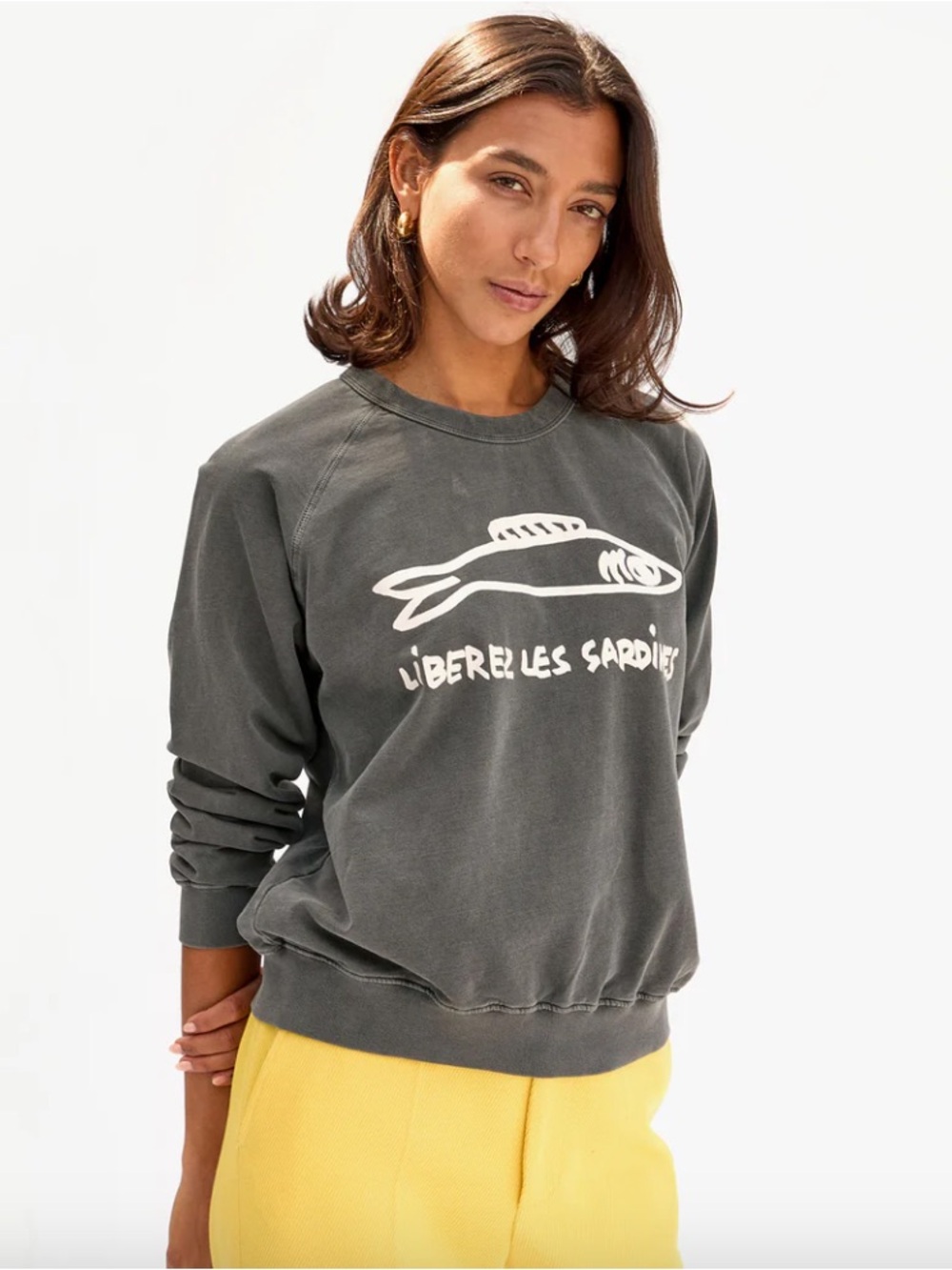 Crewneck Graphic Sweatshirt in Charcoal with White Print